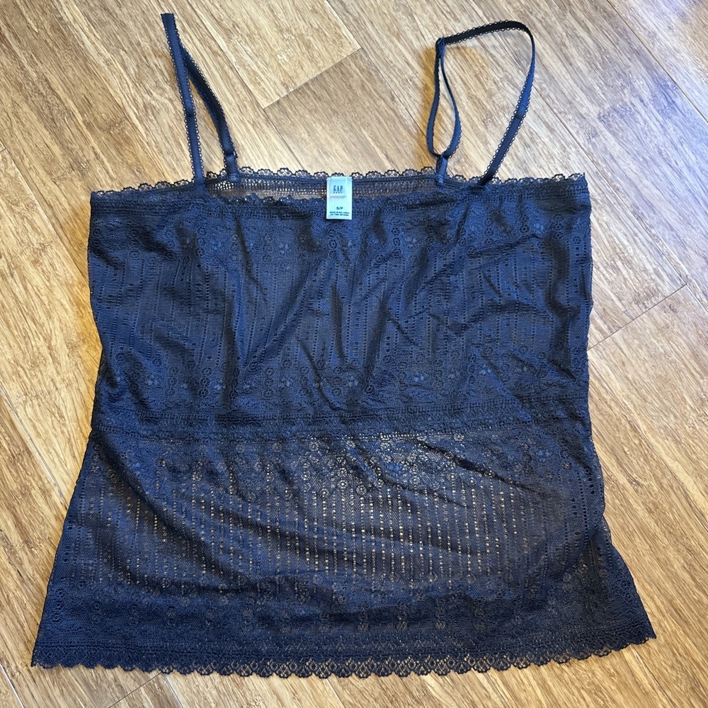 Vintage Gap Body Black Sheer Lace Cami Y2K 2004 Stretch‎ Layering Tank